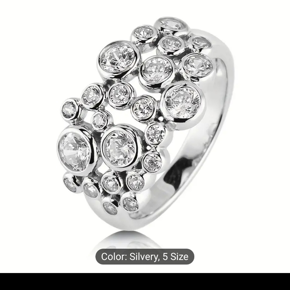 🫧 🫧NEW🫧🫧 BEAUTIFUL!! Bubble CZ Ring in SILVER Plating - Picture 5 of 15